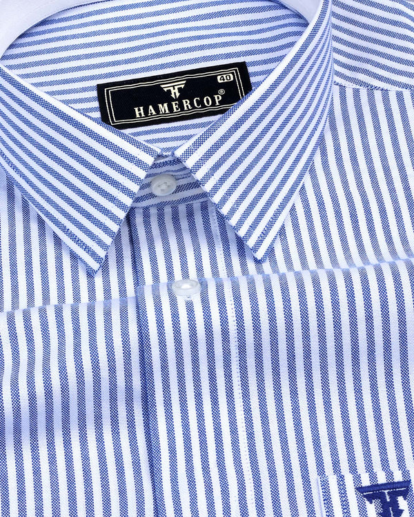 Pacific Blue Bengal Stripe Oxford Cotton Designer Shirt