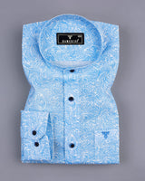 Clovis Blue Printed White Linen Cotton Shirt