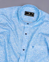 Clovis Blue Printed White Linen Cotton Shirt