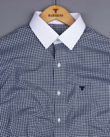 Omega NavyBlue With White Check Designer Cotton Shirt