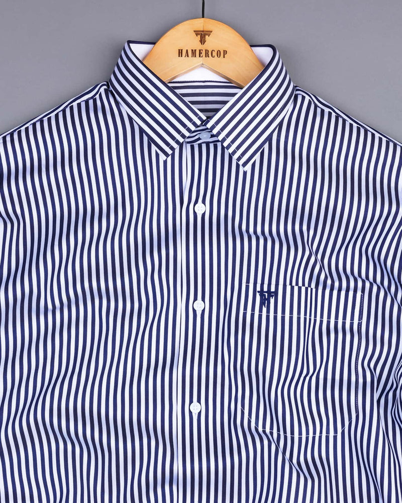 Destiny NavyBlue With White Stripe Premium Giza Designer Shirt