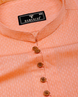 Pumpkin Orange Jacquard Textured Cotton Shirt Style Kurta