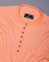 Pumpkin Orange Jacquard Textured Cotton Shirt Style Kurta