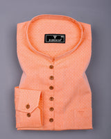 Pumpkin Orange Jacquard Textured Cotton Shirt Style Kurta