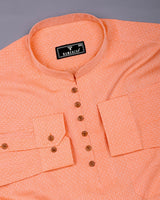 Pumpkin Orange Jacquard Textured Cotton Shirt Style Kurta