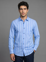 Argentina Blue With White Broad Stripe Oxford Cotton Shirt
