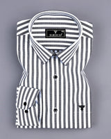 Harwich Black With White Stripe Dobby Cotton Shirt