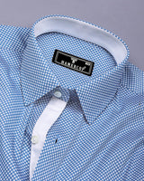 Arbon Blue With White Polka Dot Printed Designer Cotton Shirt