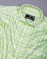Lawn Green With Gray Check Dobby Cotton Shirt