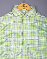 Lawn Green With Gray Check Dobby Cotton Shirt