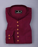 Rosewood Maroon Dobby Textured Cotton Shirt Style Kurta