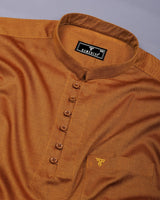 Curry Mustard Yellow Dobby Textured Cotton Shirt Style Kurta