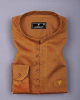 Curry Mustard Yellow Dobby Textured Cotton Shirt Style Kurta
