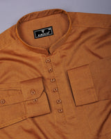 Curry Mustard Yellow Dobby Textured Cotton Shirt Style Kurta