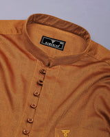 Curry Mustard Yellow Dobby Textured Cotton Shirt Style Kurta