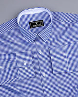 Stellar Blue Dobby Check Formal Cotton Designer Shirt
