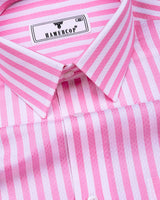 Monza Pink With White Stripe Dobby Cotton Shirt