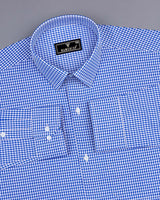 Ribon Blue With White Small Check Cotton Formal Shirt