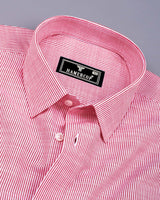 Trebzon Red With White Stripe Linen Cotton Formal Shirt