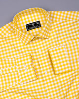 Majelo Yellow With White Check Oxford Cotton Shirt