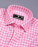 Majelo Pink With White Check Oxford Cotton Shirt