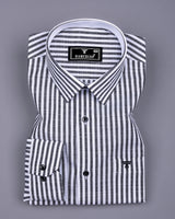 Alexa Black With White Stripe Linen Cotton Designer Shirt