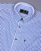 Alexa Blue With White Stripe Linen Cotton Designer Shirt