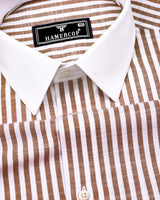 Ecru Cream With White Stripe Linen Cotton Designer Shirt