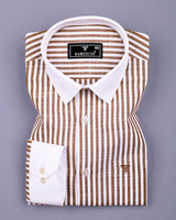 Ecru Cream With White Stripe Linen Cotton Designer Shirt