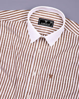 Ecru Cream With White Stripe Linen Cotton Designer Shirt