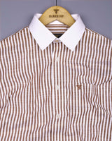 Ecru Cream With White Stripe Linen Cotton Designer Shirt