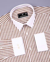 Ecru Cream With White Stripe Linen Cotton Designer Shirt