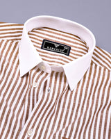 Ecru Cream With White Stripe Linen Cotton Designer Shirt