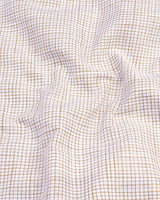 Cream Small Graph Check White Linen Cotton Formal Shirt