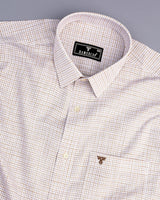 Cream Small Graph Check White Linen Cotton Formal Shirt