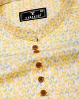 Yellow Rumble With Green Printed Cotton Shirt Style Kurta