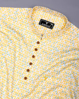 Yellow Rumble With Green Printed Cotton Shirt Style Kurta