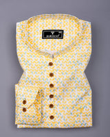 Yellow Rumble With Green Printed Cotton Shirt Style Kurta