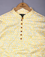 Yellow Rumble With Green Printed Cotton Shirt Style Kurta