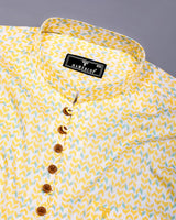 Yellow Rumble With Green Printed Cotton Shirt Style Kurta