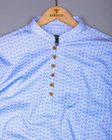 Loop Blue With White Printed Cotton Shirt Style Kurta