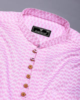 Loop Pink With White Printed Cotton Shirt Style Kurta
