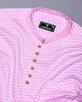 Loop Pink With White Printed Cotton Shirt Style Kurta