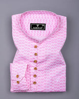 Loop Pink With White Printed Cotton Shirt Style Kurta