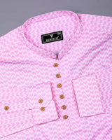 Loop Pink With White Printed Cotton Shirt Style Kurta