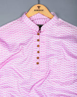 Loop Pink With White Printed Cotton Shirt Style Kurta