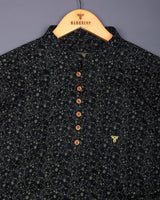Somnifera Black Wale Printed Dobby Cotton Shirt Style Kurta