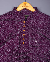 Somnifera Purple Wale Printed Dobby Cotton Shirt Style Kurta