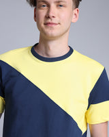 Lemon Yellow With NavyBlue Pique Pima Designer T-Shirt