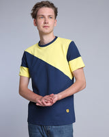 Lemon Yellow With NavyBlue Pique Pima Designer T-Shirt